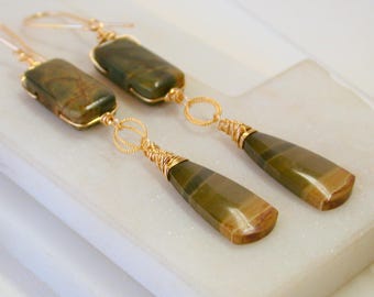 OOAK. One of a Kind Gemstone Earrings.  Red Creek Jasper Earrings.