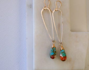 Gem 2 Day Sale! Mosaic Turquoise and Mixed Metal Gemstone Earrings. Summer Boho Earrings