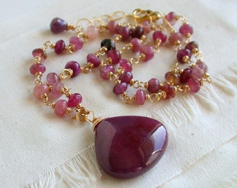 OOAK. One of a Kind Ruby Pendant. Ruby and Tourmaline Statement Necklace. Mother's Day Gift. Pink Tourmaline Necklace.