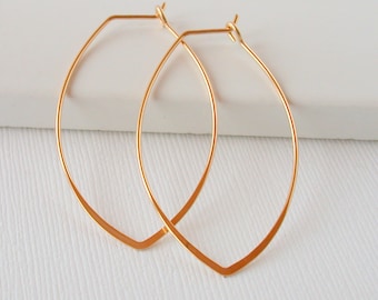 Gold Hoop Earrings Silver Hoop Earrings Rose Gold Hoops Rose Gold Earrings Marquis Hoops Leaf Hoops Leaf Earrings Lightweight Hoops