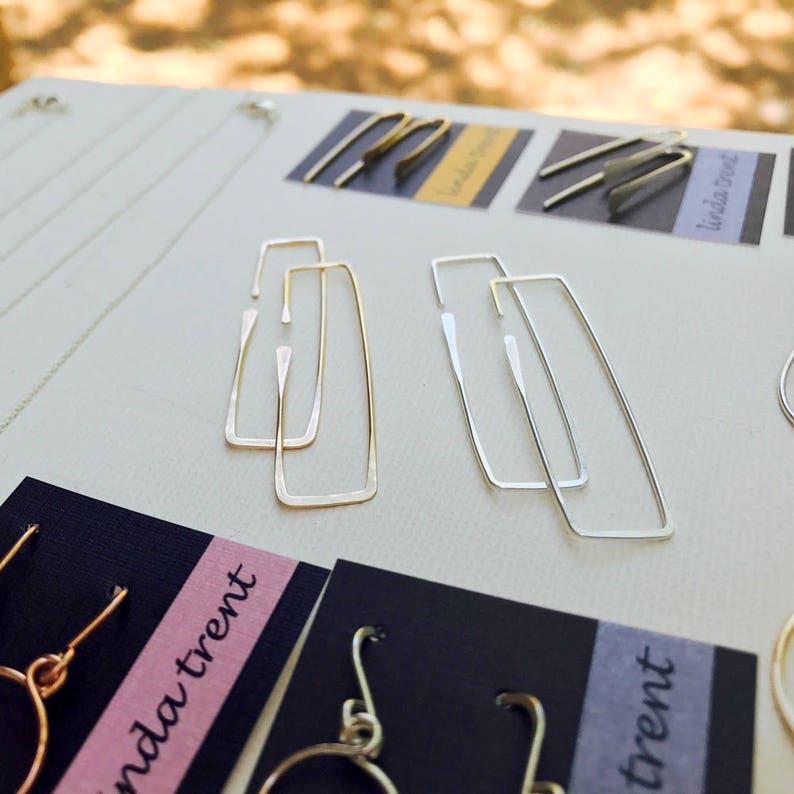 Rectangle Threader Earrings Geometric Earrings Geometric Hoop Etsy