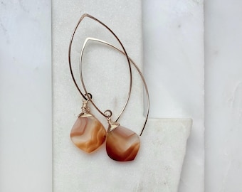 OOAK. One of a Kind Carnelian Gold Fill Earrings. Gemstone Statement Earrings.,