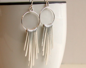 Sterling Silver Fringe Earrings: Boho Dangle Earrings