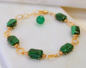 Malachite Tile Bracelet. Gorgeous Statement Handmade Bracelet.