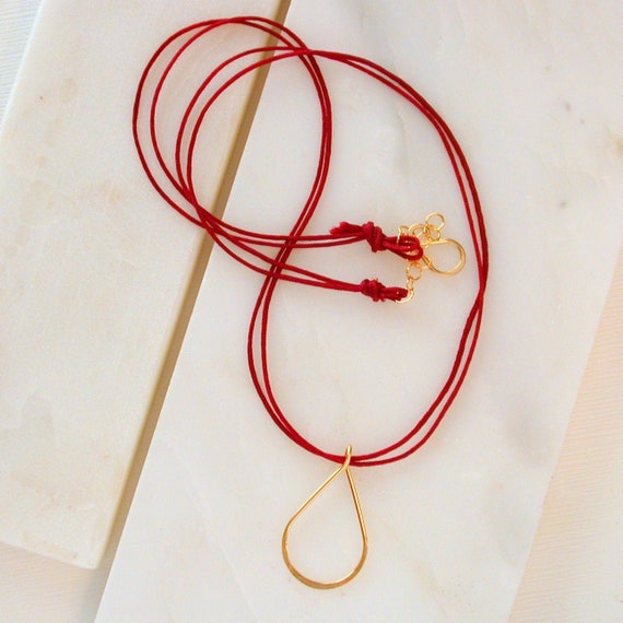 Red Silk Cord Necklace. 14K Gold Fill Teardrop Necklace. Minimalist Necklace. Minimalist Red Silk Necklace. Modern Necklace. Simple Necklace