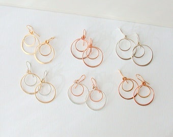 Swinging Double Hoop Earrings.  Modern Hoops. Mixed Metal Hoops. Round Hoops.