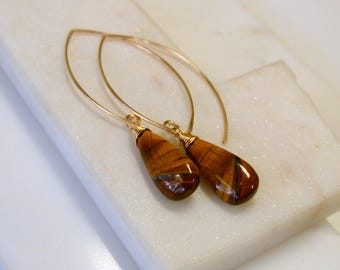 OOAK. Tiger's Eye Gemstone Statement Earrings.