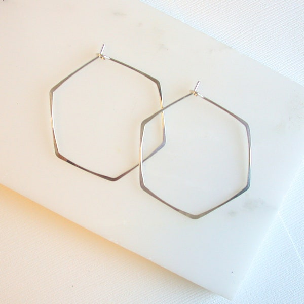 Mom Day Sale! Sterling silver Hexagon Hoop Earrings. Large Heaxagon Hoops. Geometric Sterling Silver Hoop Earrings.