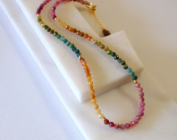 Featured listing image: Faceted Tourmaline Gemstone Beaded Necklace, 14k Gold Fill