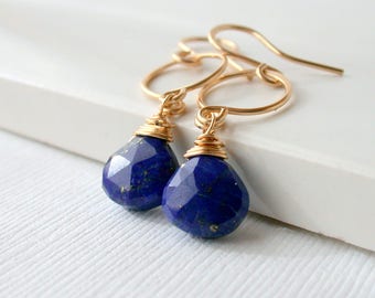Lapis Lazuli Drop Earrings: 14k Gold Fill or Sterling Silver