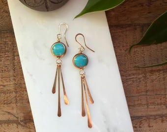 Turquoise Fringe Boho Earrings.