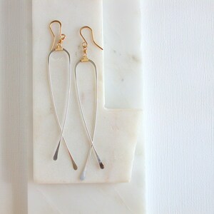 Long Sterling Silver Crossing Earrings: 14k Gold Fill Accents