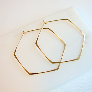 Gold Hexagon Hoop Earrings. Extra Large Hoops. Extra Large Earrings. Hexagon Hoops. Gold Geometric Hoop. Geometric Earrings.