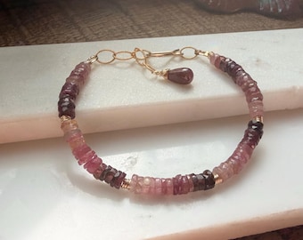 Pink Ombré Tourmaline Beaded Gemstone Bracelet