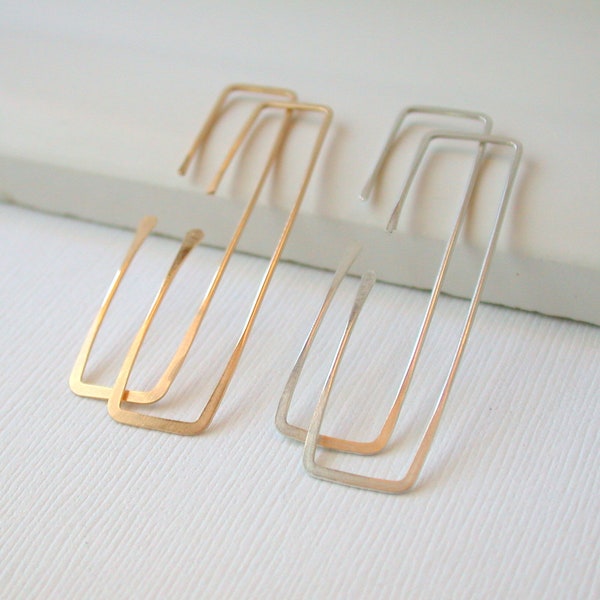 Mom Day Sale! Rectangle Threader Earrings Geometric Earrings Geometric Hoop Earrings Rectangle Hoops Rectangle Earrings Threader Hoops