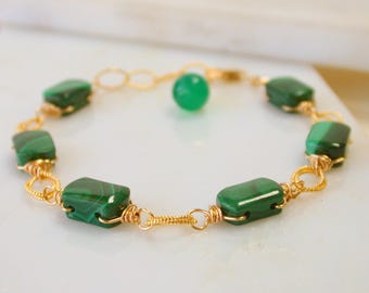 Malachite Tile Bracelet: Handmade Statement Jewelry, Gold Fill or Sterling Silver