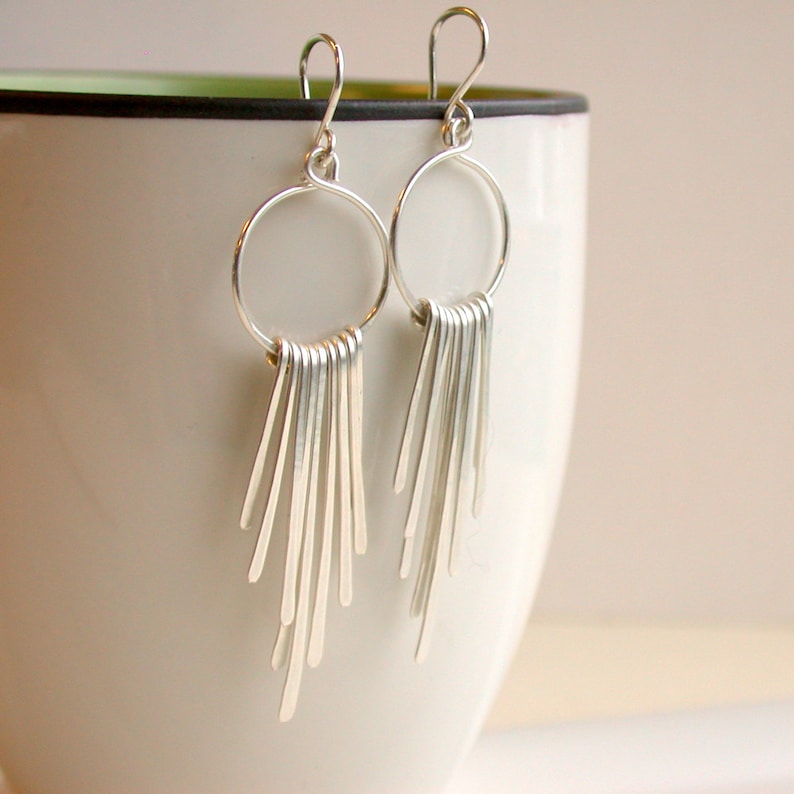 Fringe Earrings Statement Earrings Boho Earrings Chandeleir Earrings Long Fringe Earrings Tassel Earrings Metal Fringe Earrings image 2