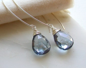 Gorgeous Mystic Blue Quartz Drops. Blue Gemstone Threader Earrings.  Big Juicy Quartz Drop Earrings.