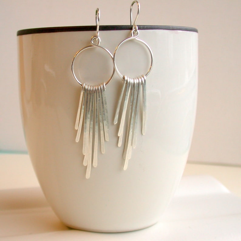 Fringe Earrings Statement Earrings Boho Earrings Chandeleir Earrings Long Fringe Earrings Tassel Earrings Metal Fringe Earrings image 3