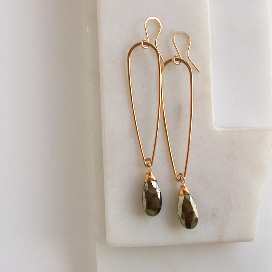 •LINEAR DROP• pyrite + gold dangle earrings