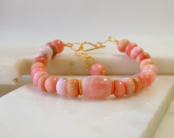 Limited Edition. Pink Opal and Morganite Gemstone Chubby Pebble Braacelet. Stacking Pink Gemstone