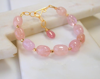 Limited Edition. Morganite Gemstone Chubby Pebble Braacelet. Stacking Pink Gemstone