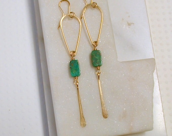 Turquoise Teardrop Earrings. Artisan Turquoise Jewelry. Gold fill.