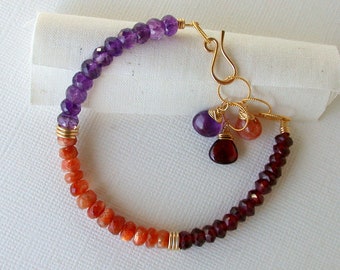 Mom Day Sale! Mother's Day Special. Royal Gemstone Bracelet. Amethyst, Garnet and Sunstone Bracelet. Gifts for Mom. Special Sale Price.