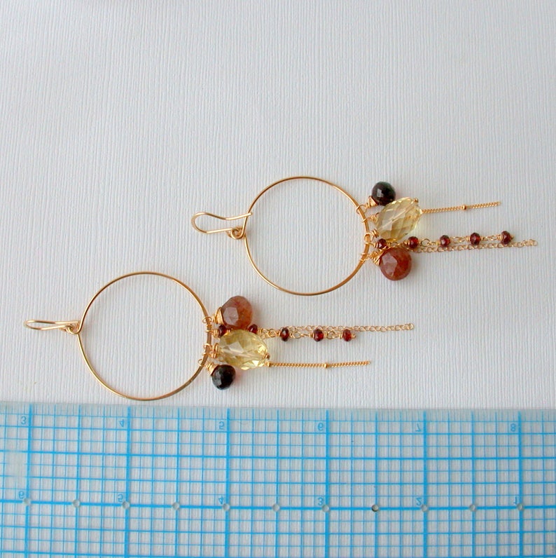 Statement Earrings Gemstone Hoops Hoop Earrings Gemstone Hoops Sunstone Gypsy Hoops Gemstone Cascade Earrings Citrine Hoops Boho Earrings