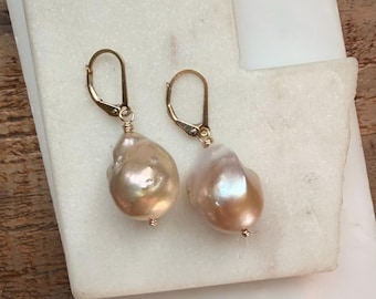 OOAK. Mauve Baroque Pearl Statement Earrings