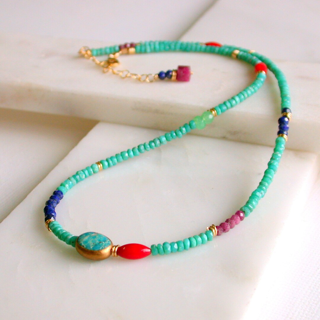 Summer Lovin Gemstone Necklace. Gemstone Strand Necklace. Ruby Necklace