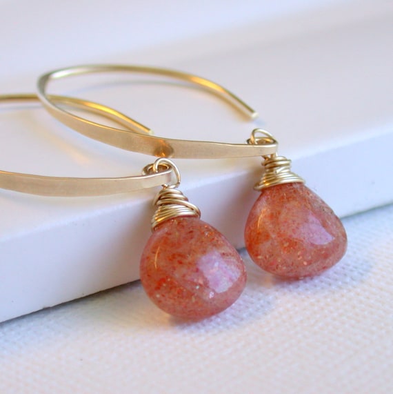 Statement Earrings Gemstone Hoops Hoop Earrings Gemstone Hoops Sunstone Gypsy Hoops Gemstone Cascade Earrings Citrine Hoops Boho Earrings