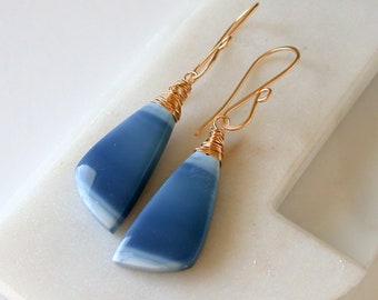 One of a Kind Gemstone Blue Opal Earrings