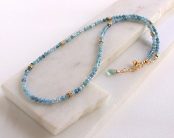 Aquamarine Gemstone Strand Necklace. Birthstone Gemstone Necklace. March Gemstone Birthday Necklace. Gifts for Girlfriend. Birthday Gemstone