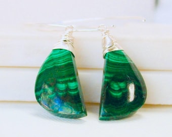 OOAK. One of a Kind Malachite Gemstone Earrings.