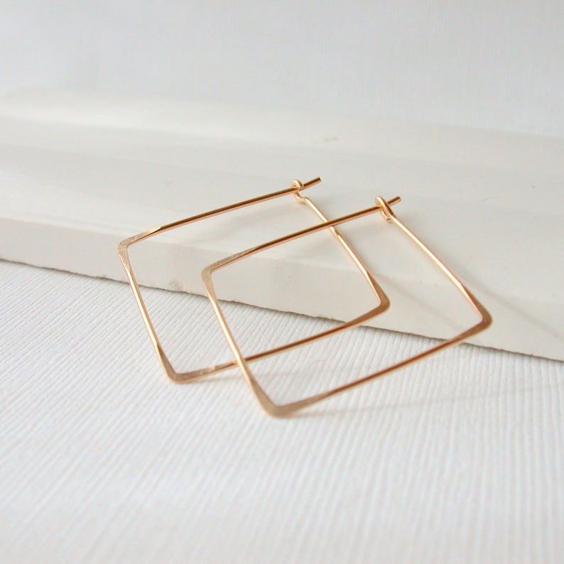 Square Hoop Earrings. Square Hoops. Gold Square Hoops. Sterling Silver Square Hoop Earrings. Minimalist Hoop Earrings. image 6