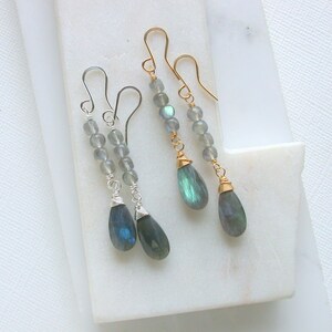 CYBER  Sale! Labradorite Dangle Drop Earrings: Sterling Silver or Gold Fill