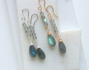 Labradorite Row and Drop Earrings. Labradorite Dangle and Drop Earrings. Labradorite Gemstone Earrings.