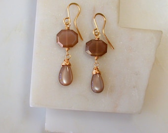 Chocolate Moonstone Gemstone Earrings