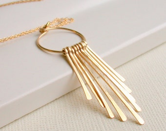 Fringe Hoop Necklace. Gold Fringe Necklace. Sterling Fringe Necklace. Metal Necklace. Metalwork Necklace.