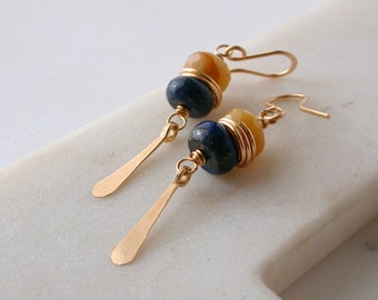 Gemstone Stack. Sodalite and Butterscotch Jade Earrings. Gemstone Dangle Earrings. Gifts for Her.