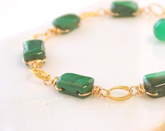 Malachite Tile Bracelet. Gorgeous Statement Handmade Bracelet.
