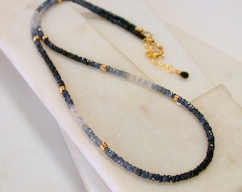Blue Sapphire Ombre Beaded Necklace. September Birthstone Necklace.