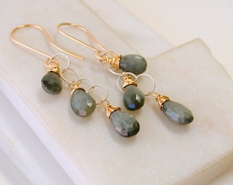 Chrysoberyl Gemstone Drop Earrings: 14k Gold Fill & Sterling Silver