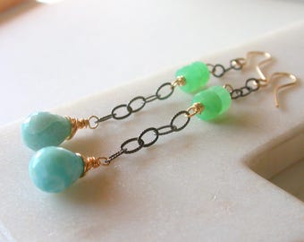 Mixed Metal Larimar and Chrysoprase Drops