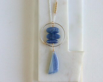 OOAK. Blue Opal and Kyanite Statement Necklace.