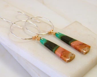 OOAK. Petrified Wood Unique Earrings. Mixed Metal.