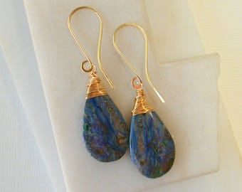 OOAK. One of A Kind Azurite Gemstone Statement Earrings. Large Stone Statement Earrings.