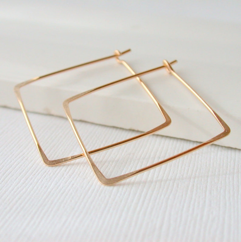 Square Hoop Earrings. Square Hoops. Gold Square Hoops. Sterling Silver Square Hoop Earrings. Minimalist Hoop Earrings. image 5