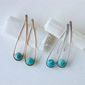 Natural Turquoise Water Drop Earring Threaders. Unique Turquoise Gemstone Earrings.